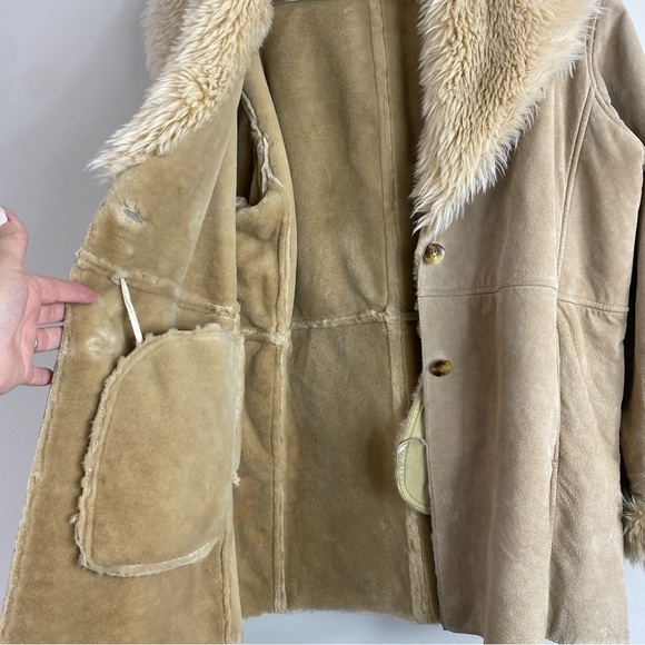 Vintage Penny Lane Wilsons Tan‎ Suede Leather Faux Fur Collar Jacket Coat Sz L - Picture 8 of 15